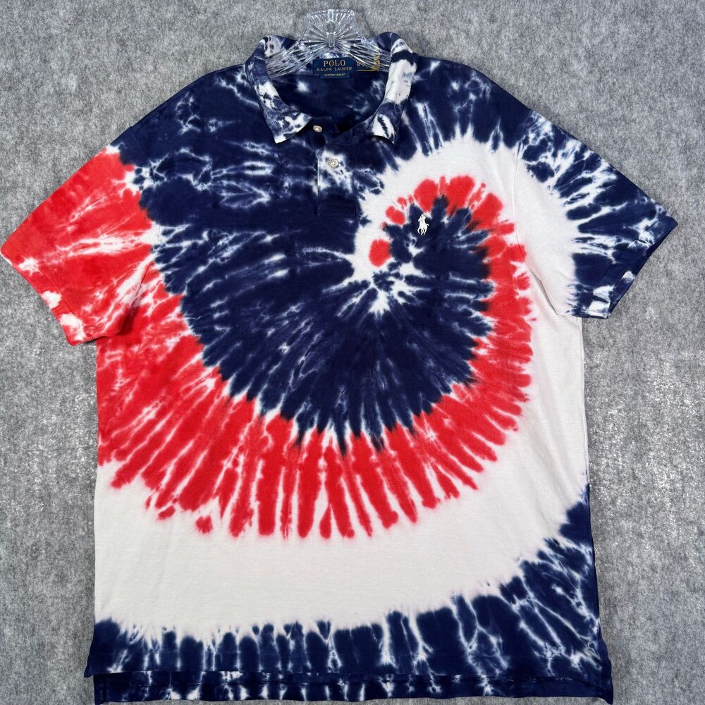 Polo Ralph Lauren Polo Shirt Mens XL Blue Tye Die Custom Slim Fit Short Sleeve